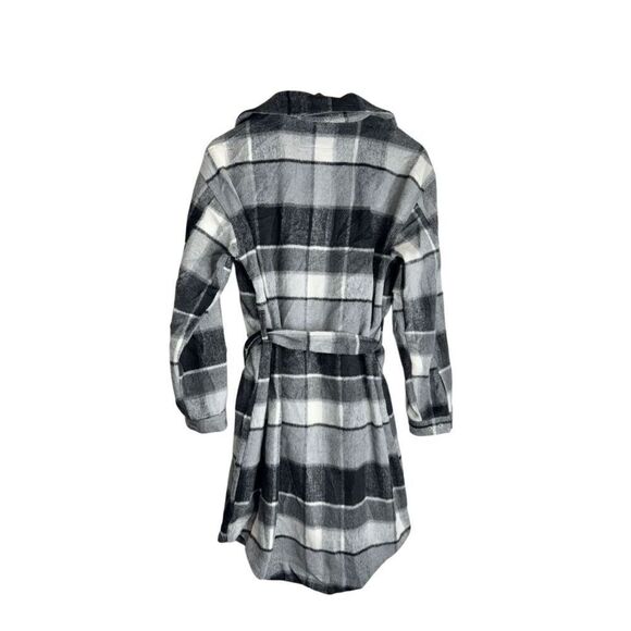 Blank NYC Flannel Jacket Size Small Gray Tie Front Black Buttoned Long Sleeve - Picture 2 of 10